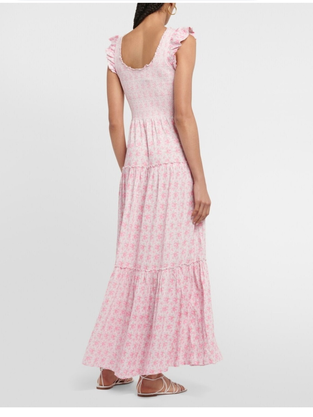 LoveShackFancy Chesie Pink Floral Smocked Maxi Dress Ruffle Straps Rosebud Print - Picture 2 of 10